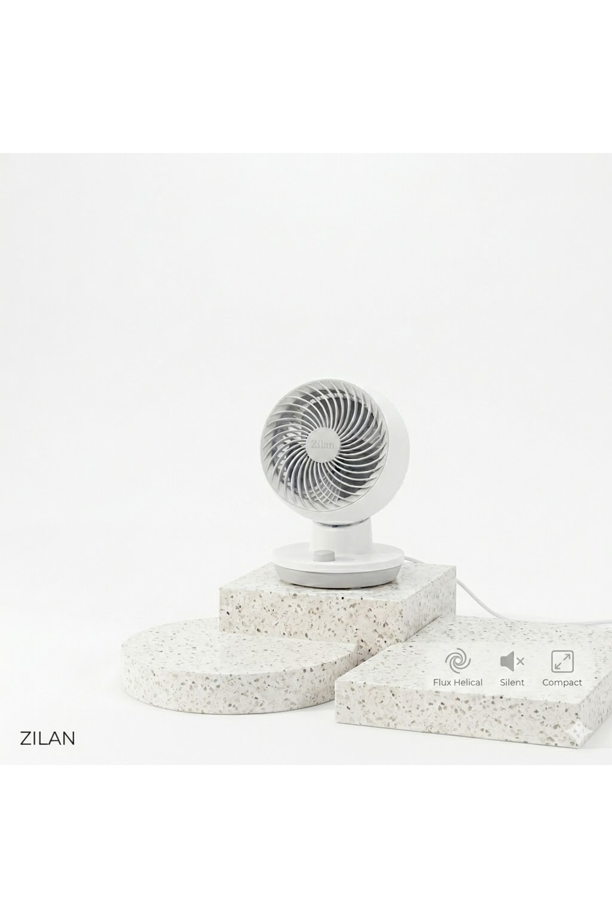 Ventilator de Birou Zilan, Putere 45W, 3 Trepte de Viteză, Oscilație Automată 60°, Înclinare 90°, Silențios, Compact - imagine 2