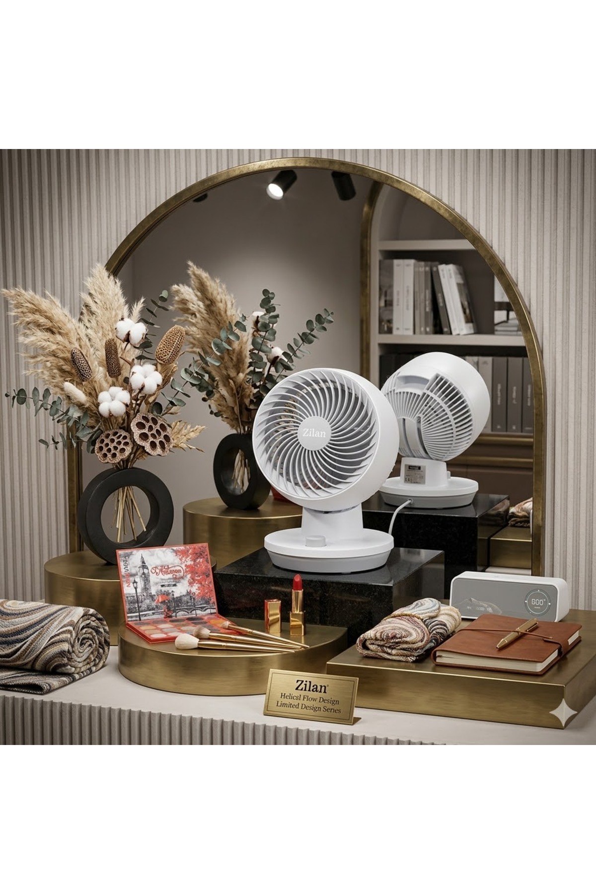 Ventilator de Birou Zilan, Putere 45W, 3 Trepte de Viteză, Oscilație Automată 60°, Înclinare 90°, Silențios, Compact - imagine 3