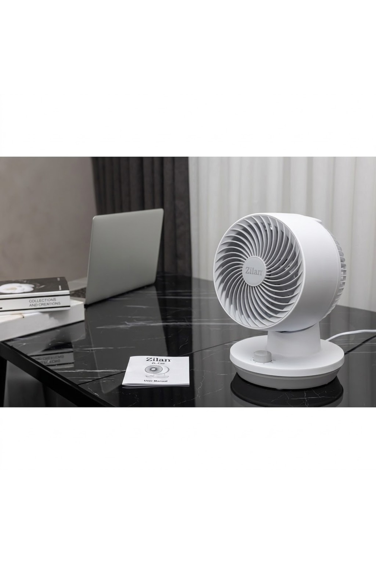 Ventilator de Birou Zilan, Putere 45W, 3 Trepte de Viteză, Oscilație Automată 60°, Înclinare 90°, Silențios, Compact - imagine 4