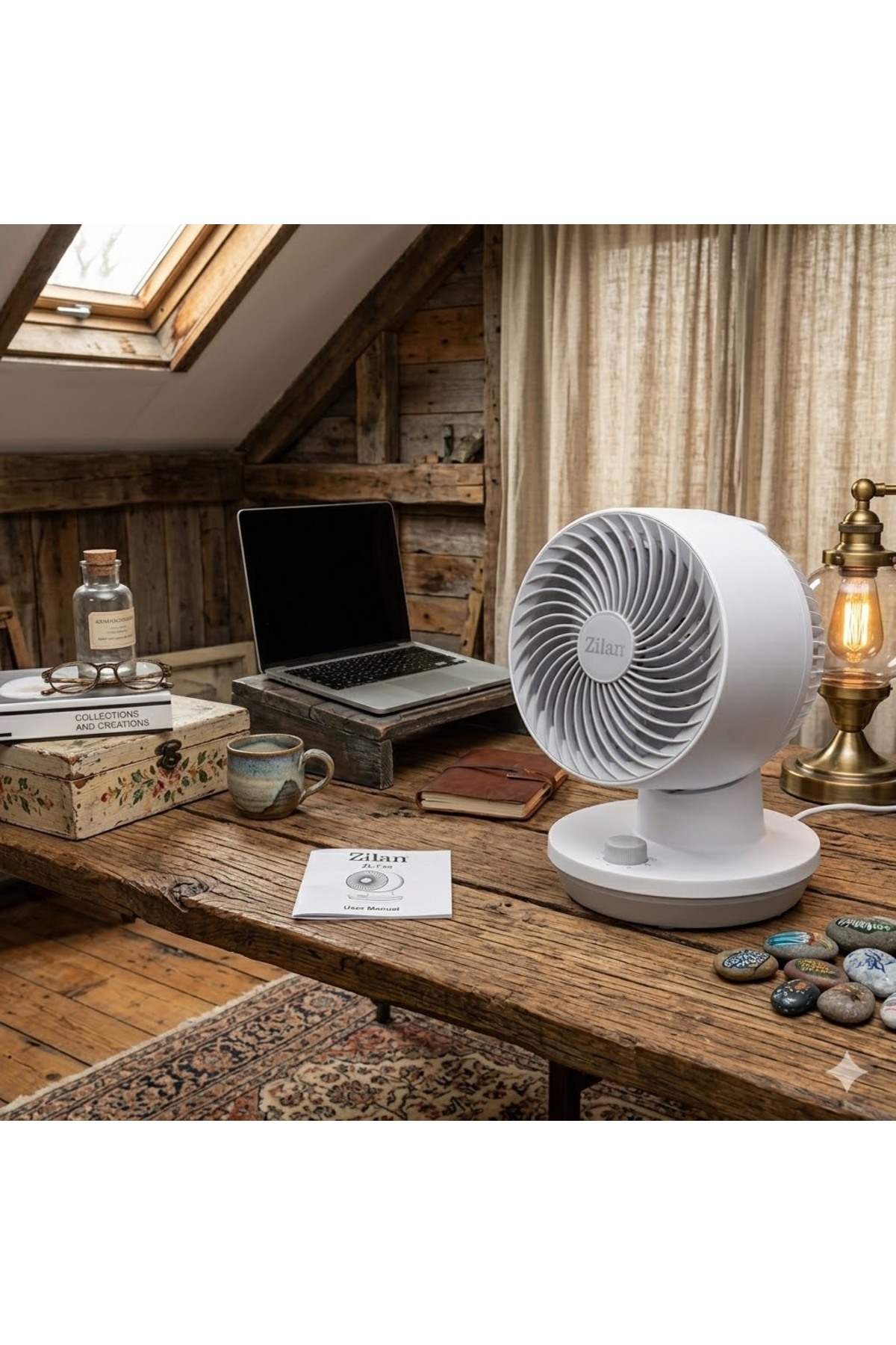 Ventilator de Birou Zilan, Putere 45W, 3 Trepte de Viteză, Oscilație Automată 60°, Înclinare 90°, Silențios, Compact - imagine 5