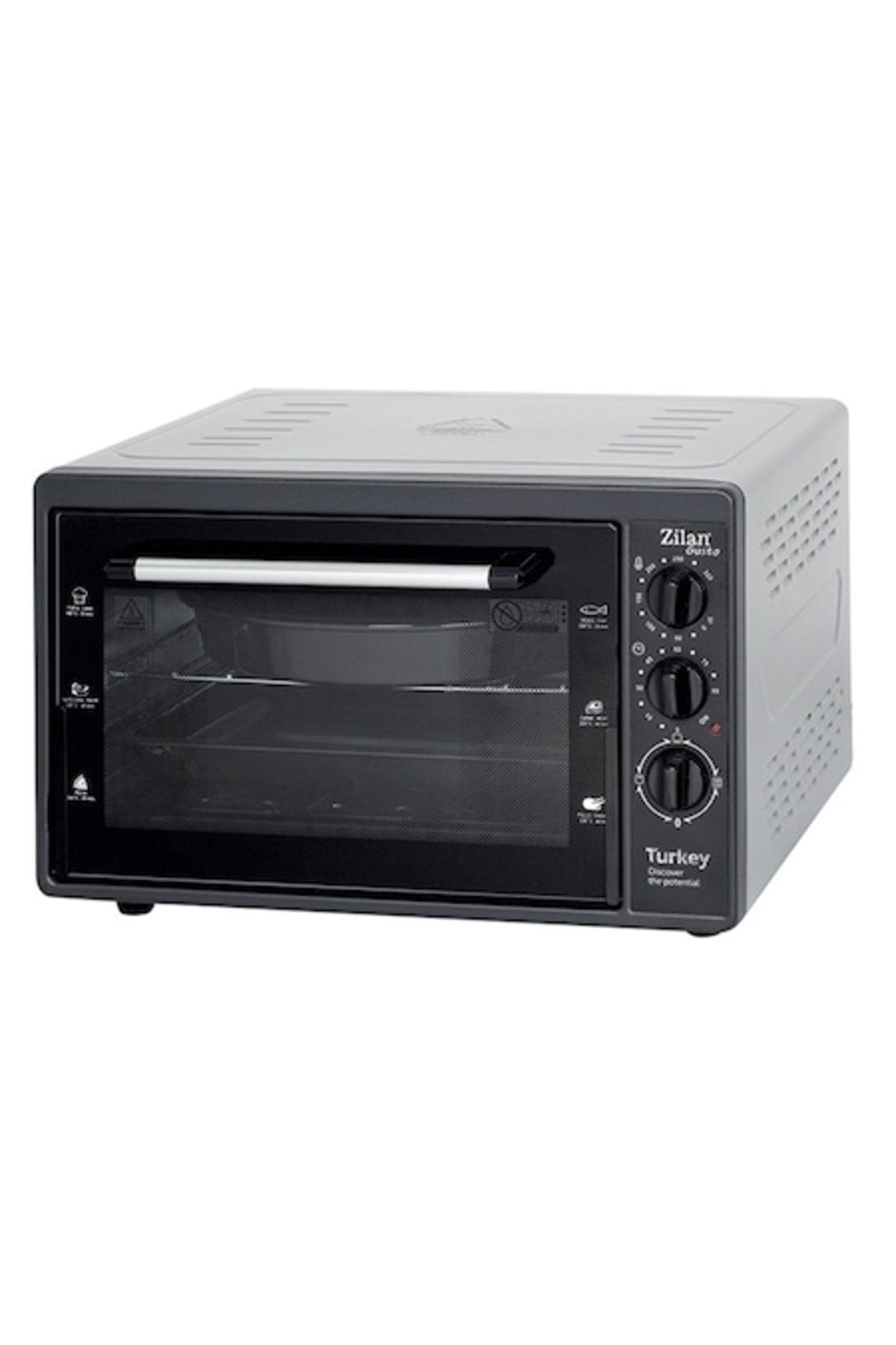 Cuptor electric Gusto, 38 L, 1500 W, temperatură reglabilă, temporizator, 2 tăvi, gri