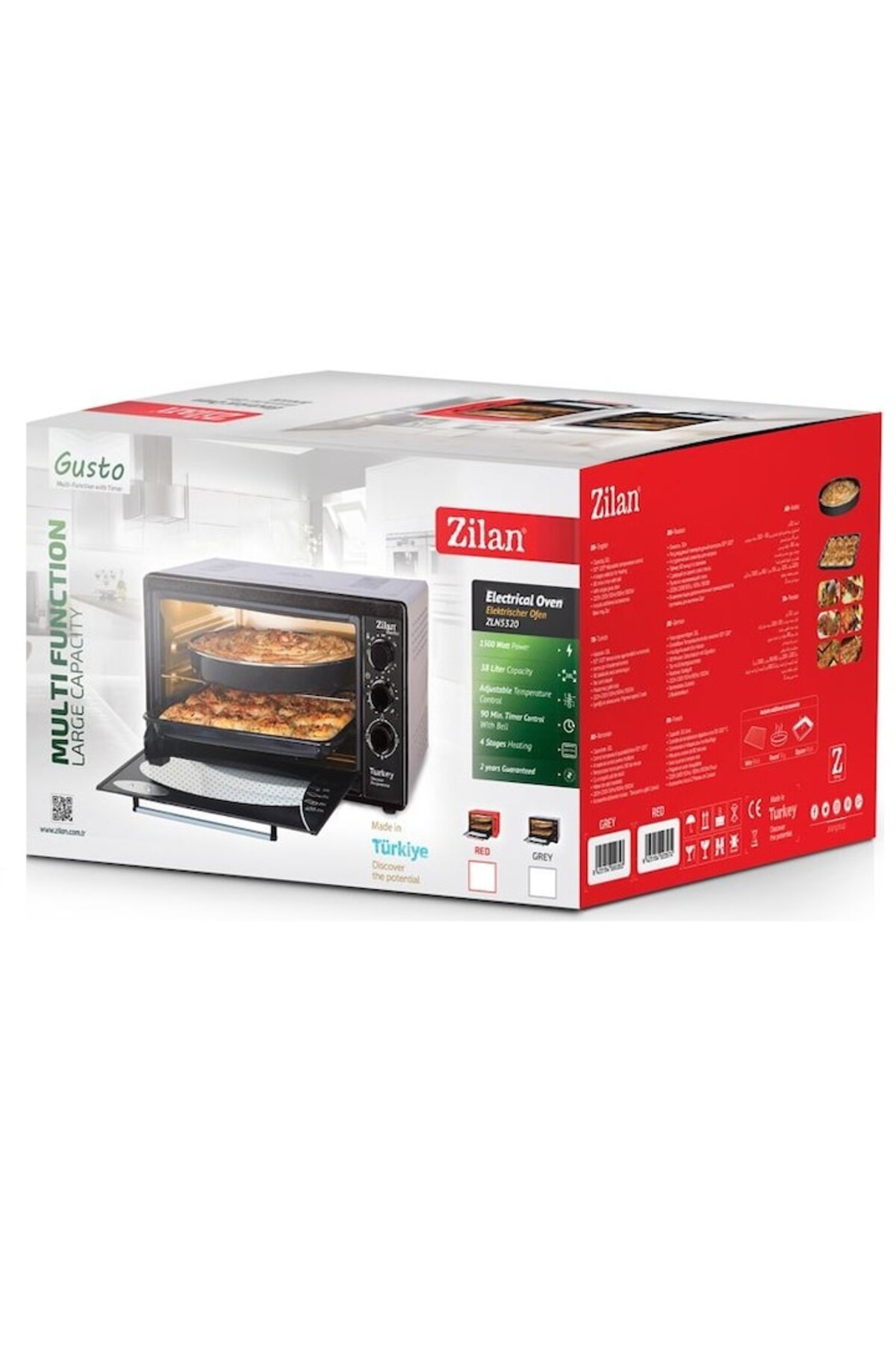 Cuptor electric Gusto, 38 L, 1500 W, temperatură reglabilă, temporizator, 2 tăvi, gri - imagine 2