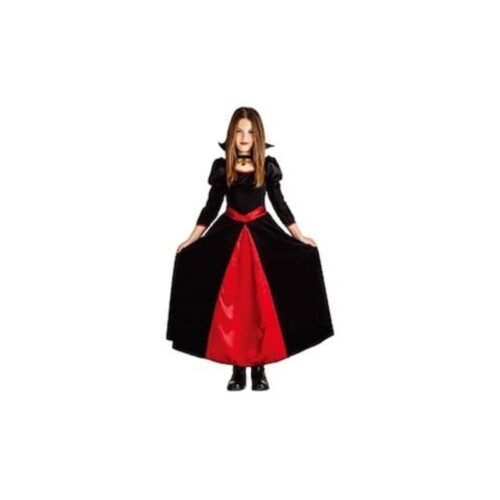 Costum de vampir de Halloween pentru fete – Rochie lungă roșu-negru și colier, 6 ani (101-126 cm)
