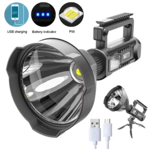 Lanternă LED portabilă cu trepied, funcție Powerbank, încărcare USB, 4 moduri de iluminare, impermeabilă