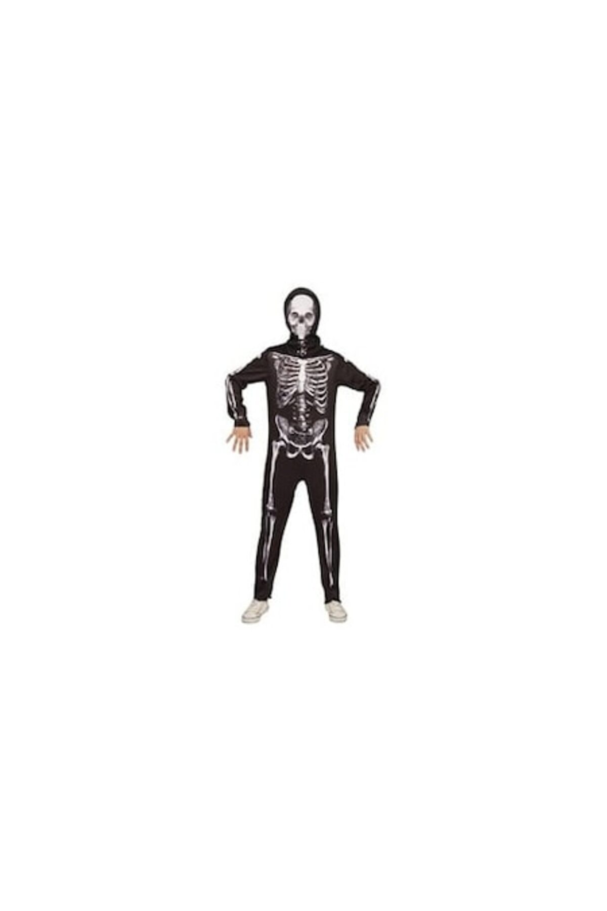 Costum de Halloween pentru copii – schelet cu glugă și mască, imprimeu complet, 12 ani (140-152 cm)
