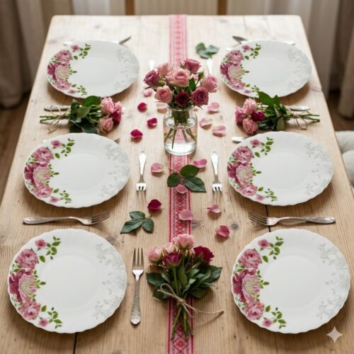 Set de 6 Farfurii Întinse din „Bujor” – 25 cm