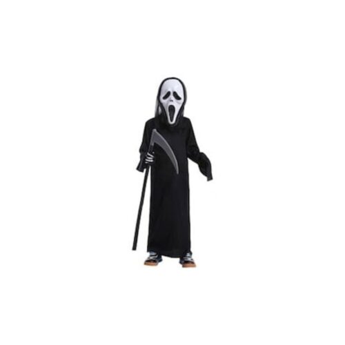 Costum de Halloween pentru copii, schelet cu mască și mănuși Scream, unisex, negru, 8 ani, 111-136 cm
