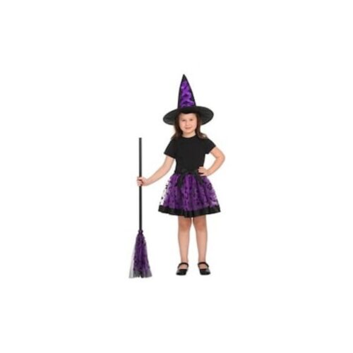 Costum de vrăjitoare de Halloween – fustă, pălărie și mătură pentru fete