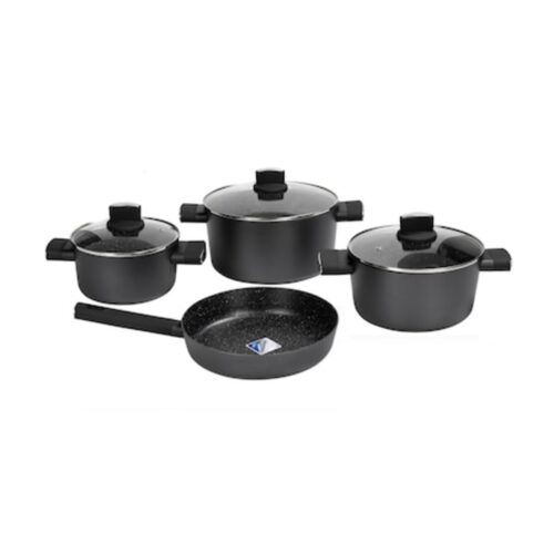 Set de oale ZLN0959 Negru, cu 7 piese, învelis din marmura si manere fine la atingere