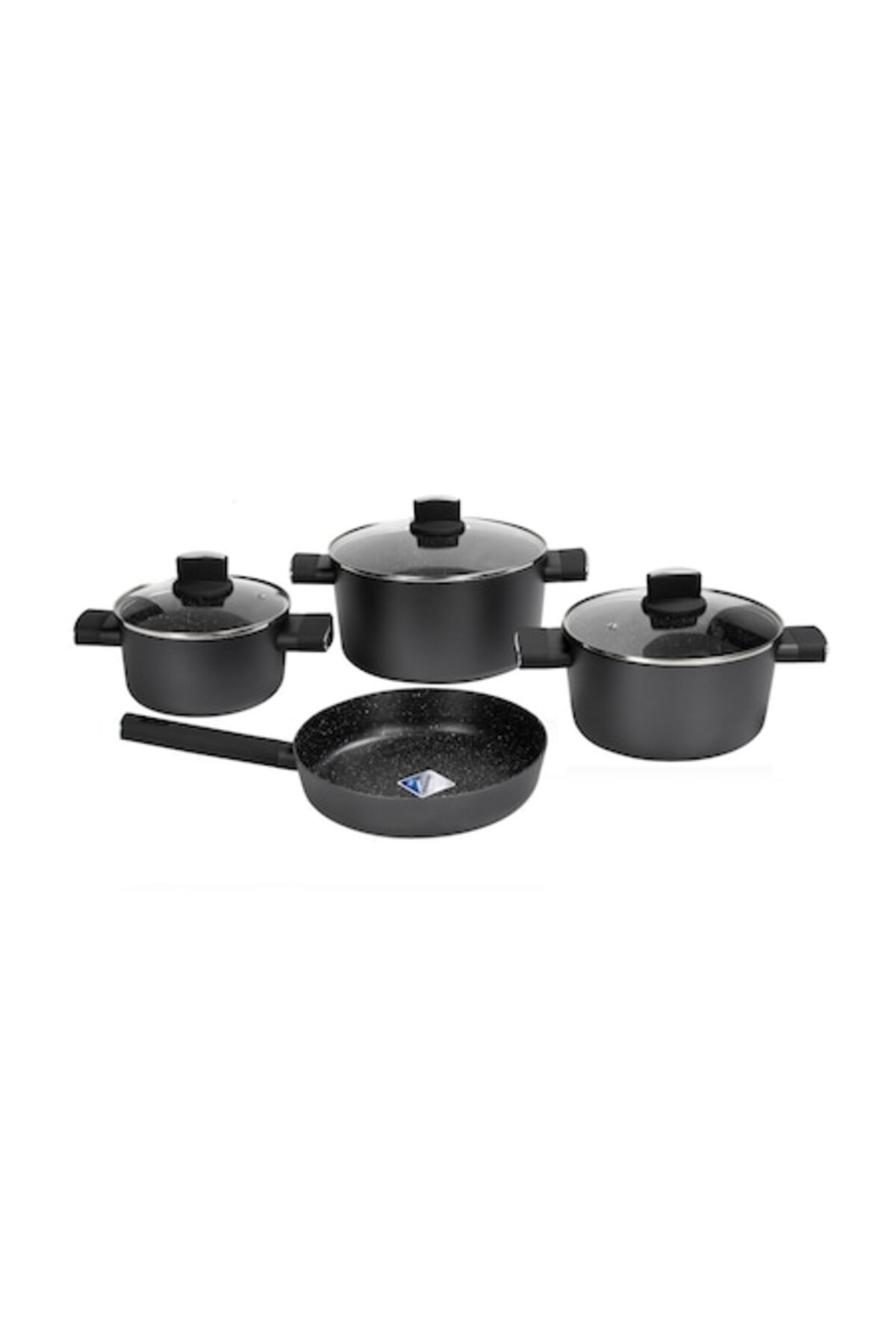 ZLN0959 Set de vase de gătit cu 7 piese, negru, acoperire din marmură, mânere moi la atingere