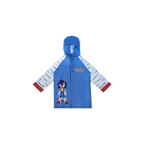 Poncho albastru impermeabil pentru băieți, design Sonic, glugă și extensie de rucsac, 122–128 cm