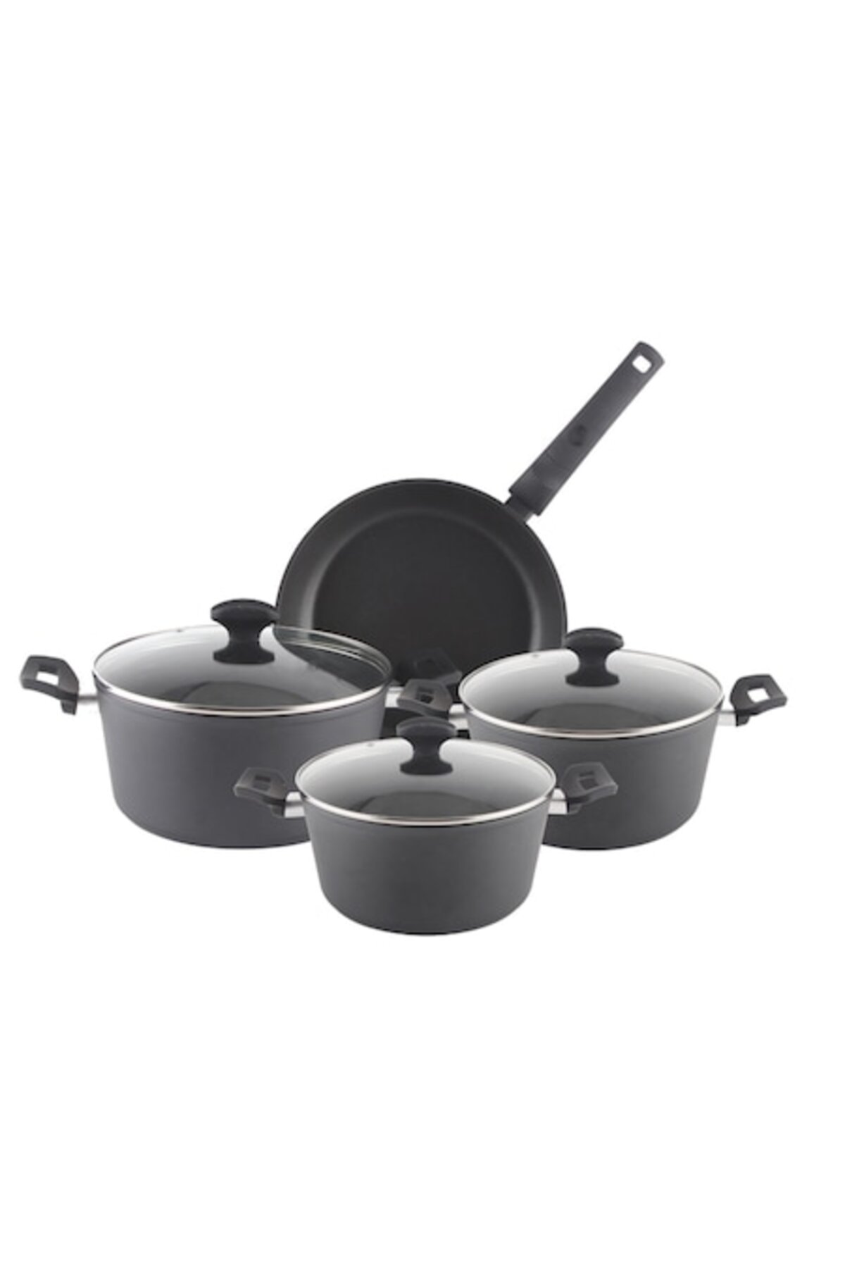 Set de vase din aluminiu, 7 piese ZLN-3277, interior antiaderent, mânere din ebonită, material rezistent la căldură