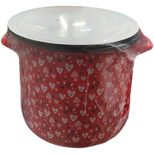 Oală cilindrică emailată cu capac, 25 cm, mânere ergonomice, rezistentă la zgârieturi, netedă