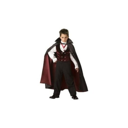 Costum clasic de vampir de Halloween pentru băieți, cu pelerină, cămașă, pantaloni și medalion (8 ani / 111-136 cm)