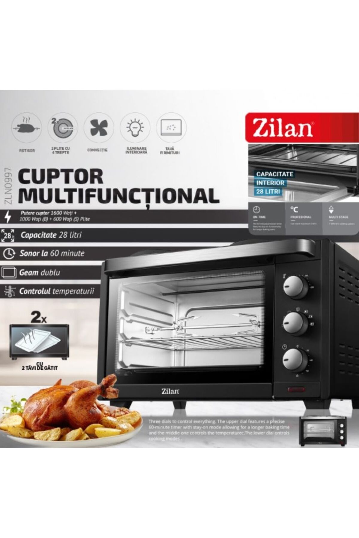 Cuptor electric /ZLN0997/cu plită electrică, 1600W, 28L - imagine 2