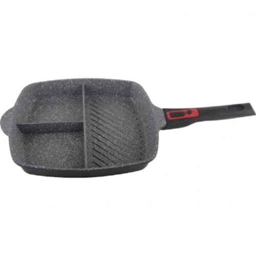 Tigaie grill 3 în 1, diametru 28 cm, material aluminiu, interior granit, mâner detașabil moale la atingere, i