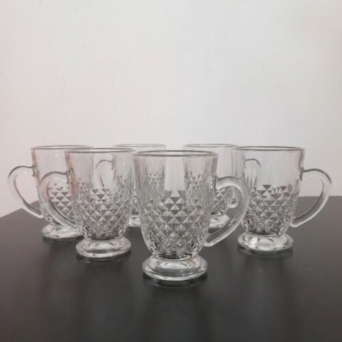 Set 6 Căni din Sticlă Bas-04 110ml cu Model în Relief