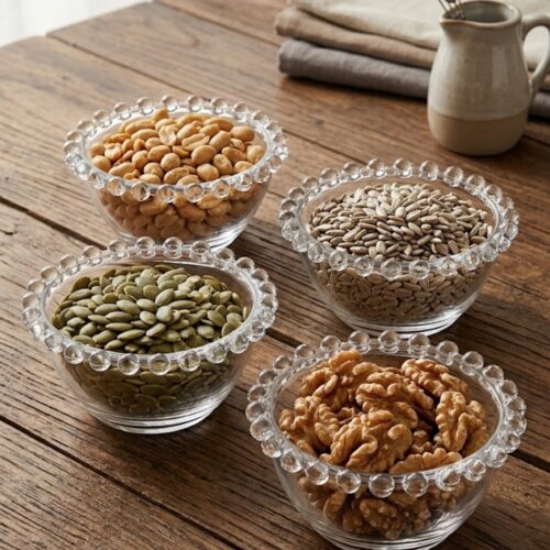 Set 6 Boluri din Sticlă Bubbles, Diametru 12 cm, pentru Gustări, Alune, Semințe, Deserturi sau Sosuri