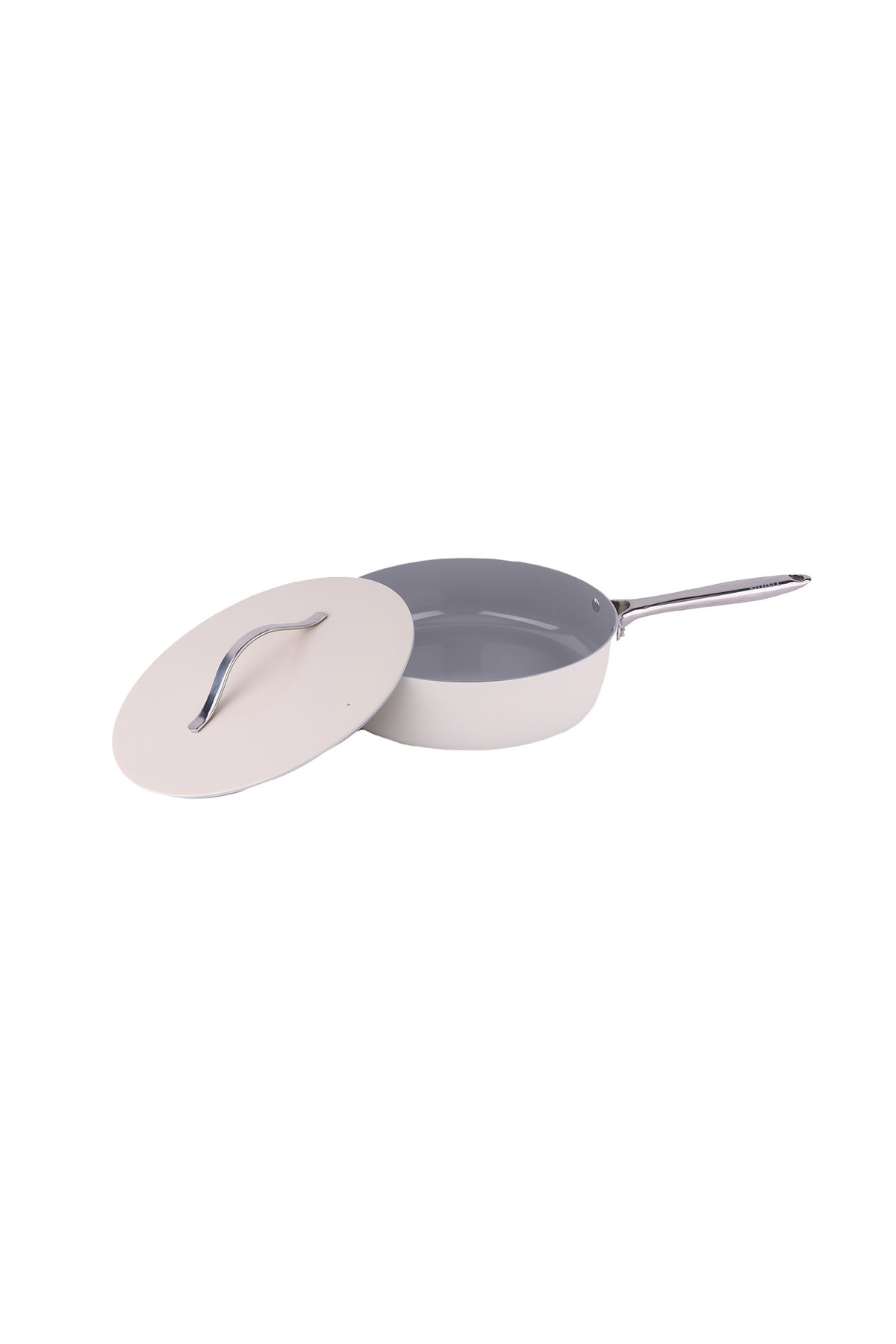 Tigaie înaltă cu capac ZILAN, interior ceramic, diametru 28cm, crem TYC69220C2599B30A6E55AF00 - imagine 2