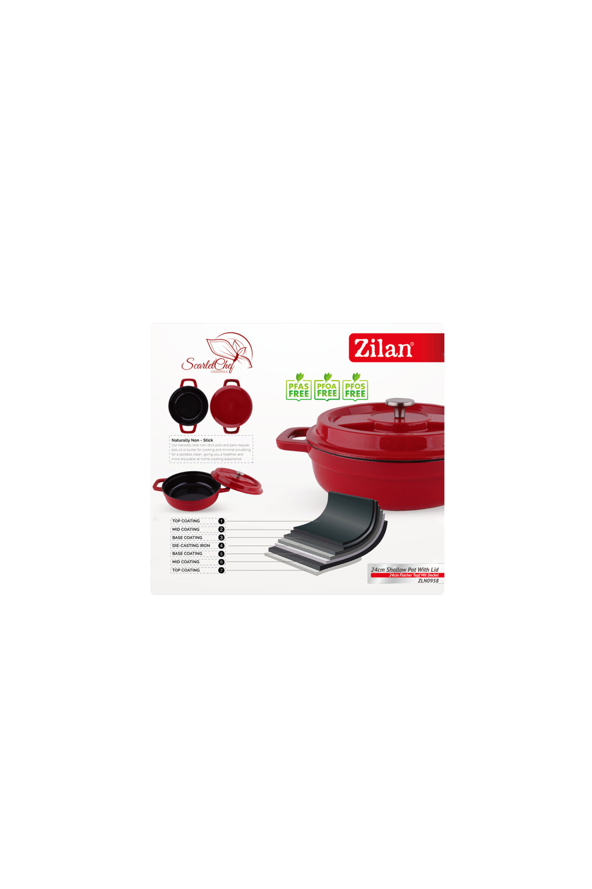 Cratita Zilan ZLN0958, 2.1L, Diametru 24 cm, Compatibila cuptor, masina vase, 7 straturi - imagine 5