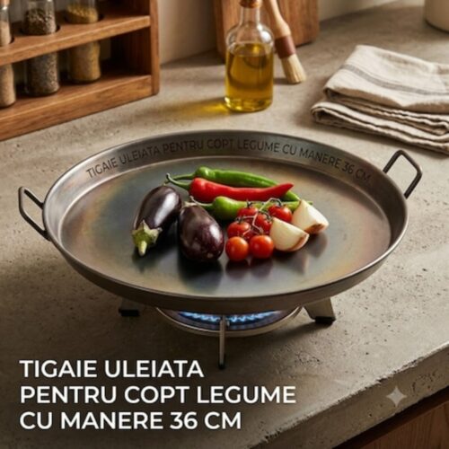 Tigaie unsă cu ulei pentru coacerea legumelor, cu mânere, 36 cm