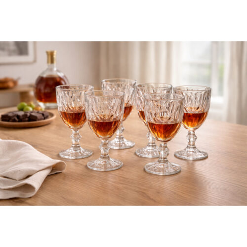 Set 6 Pahare cu Picior Diamond, 310 ml, design elegant pentru coniac și băuturi fine