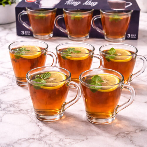 Set 6 Căni Sticlă 280 ml King Transparent, Căni Cafea/Ceai cu Mâner, Sticlă Groasă