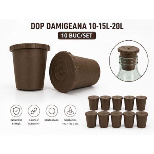 Dop pentru demijon 10 L / 15 L / 20 L – Set de 10 bucăți, din cauciuc rezistent