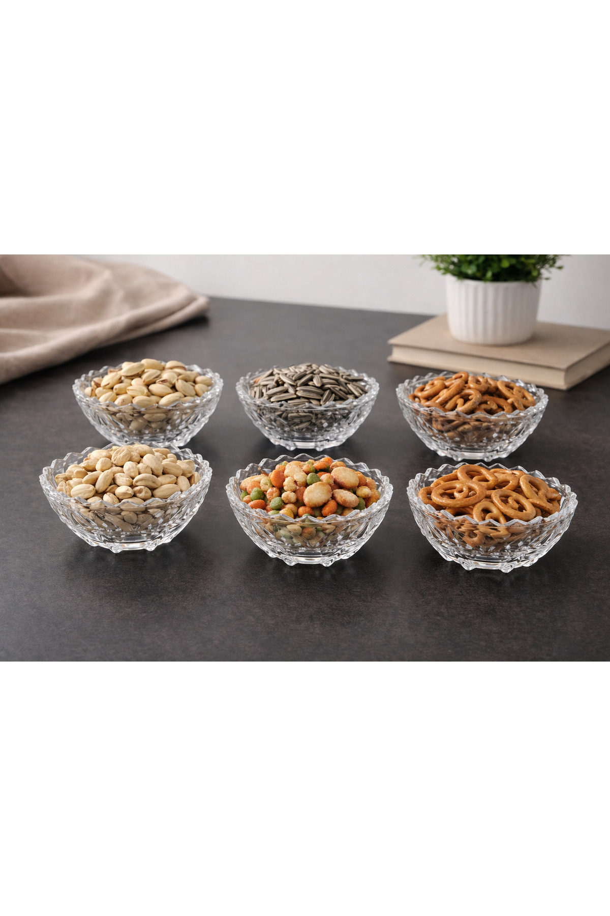Bol Manisa din sticlă groasă, 13 cm – Set bol servire snacks, alune, fistic, semințe