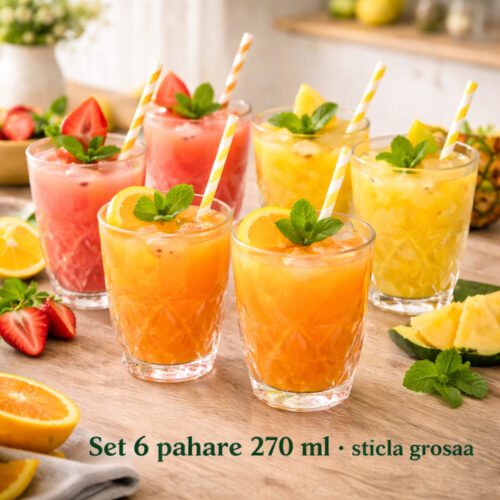 Set de 6 pahare Plaza din sticla cu model 270ml
