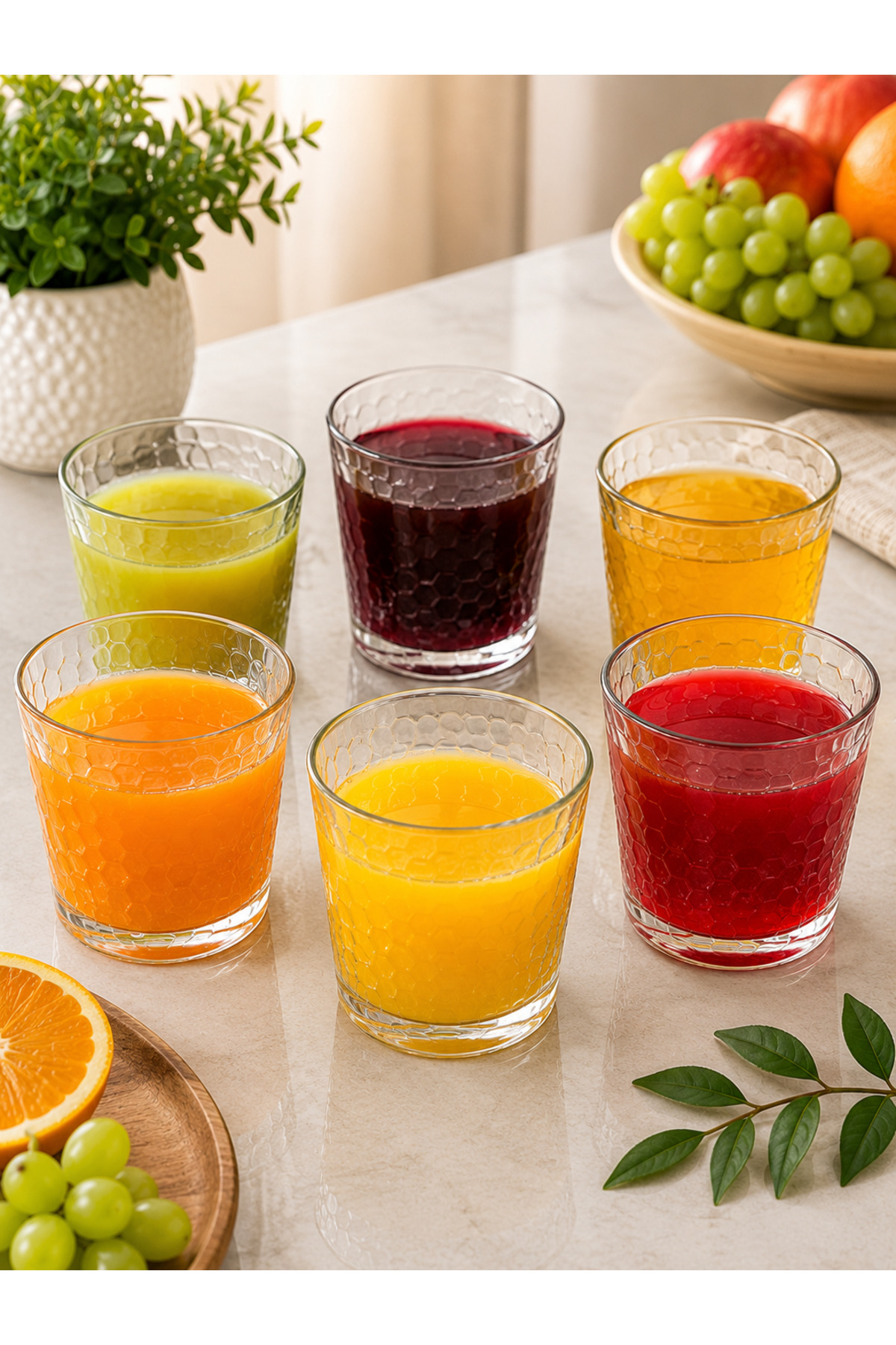 Set 6 Pahare Vasos Jewel 300 ml – Sticlă Transparentă, Model Fagure, Elegante pentru Apă, Suc și Băuturi Răcoritoare