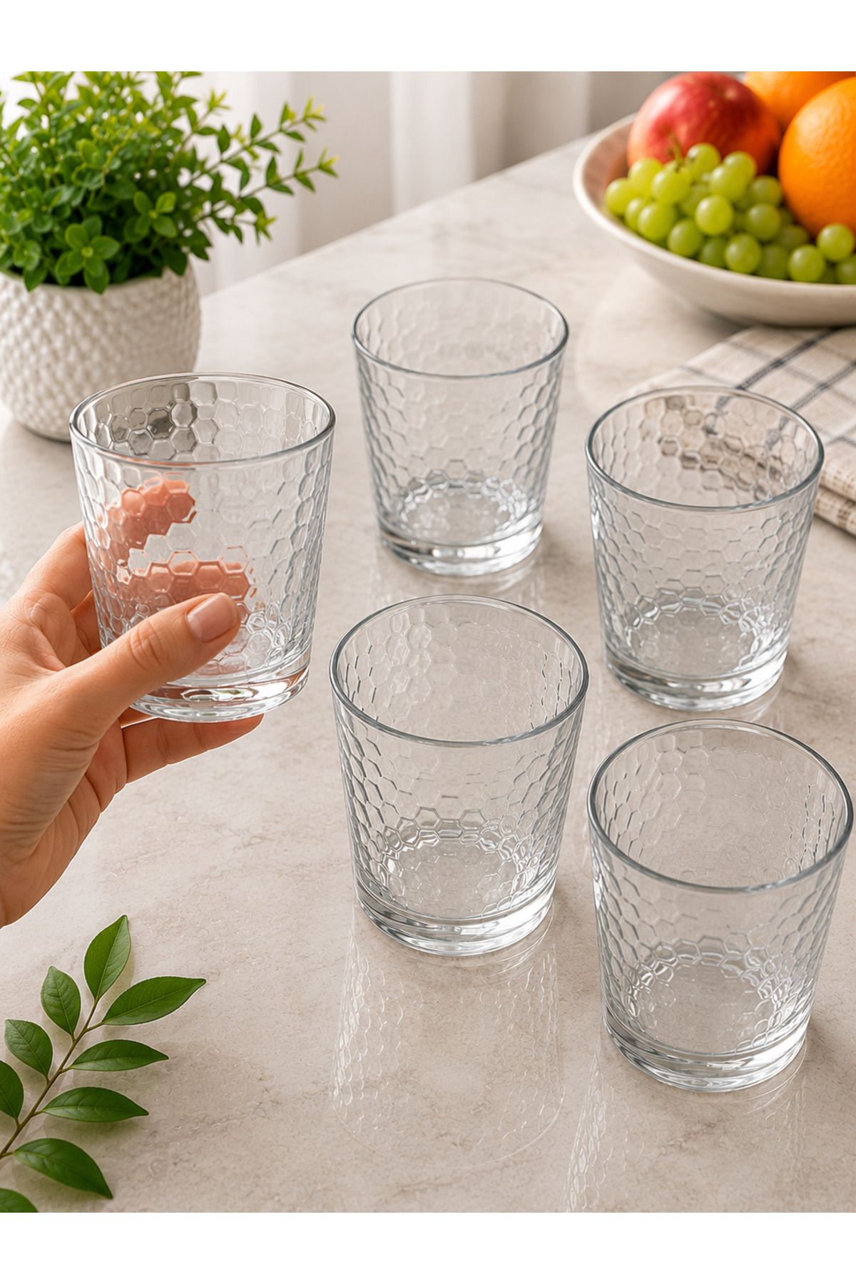 Set 6 Pahare Vasos Jewel 300 ml – Sticlă Transparentă, Model Fagure, Elegante pentru Apă, Suc și Băuturi Răcoritoare - imagine 2