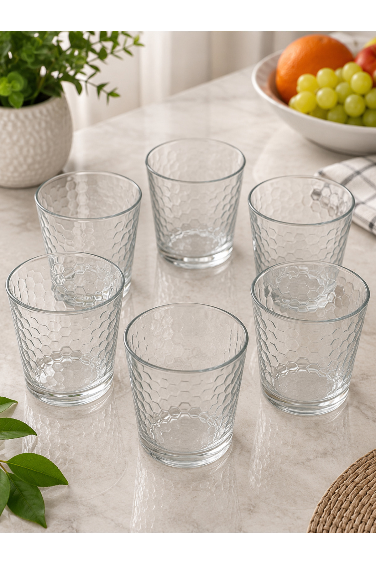Set 6 Pahare Vasos Jewel 300 ml – Sticlă Transparentă, Model Fagure, Elegante pentru Apă, Suc și Băuturi Răcoritoare - imagine 3