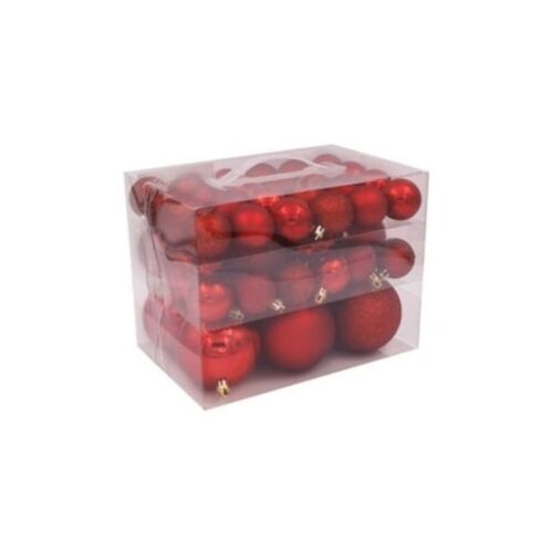 Set de 44 globuri roșii de Crăciun, mate, strălucitoare și sclipitoare, 4-6-8 cm