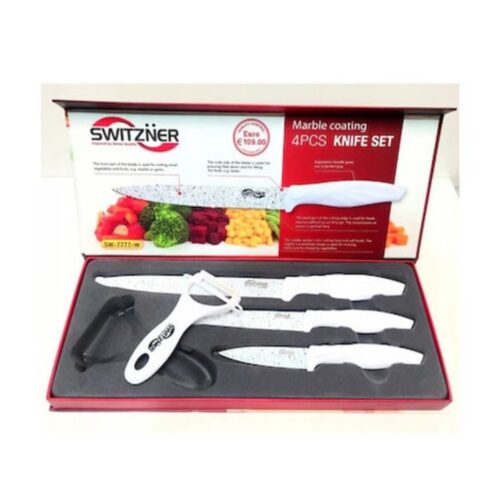 Set de cuțite profesionale Switzner, 4 piese, alb – lame antiaderente din oțel inoxidabil, c